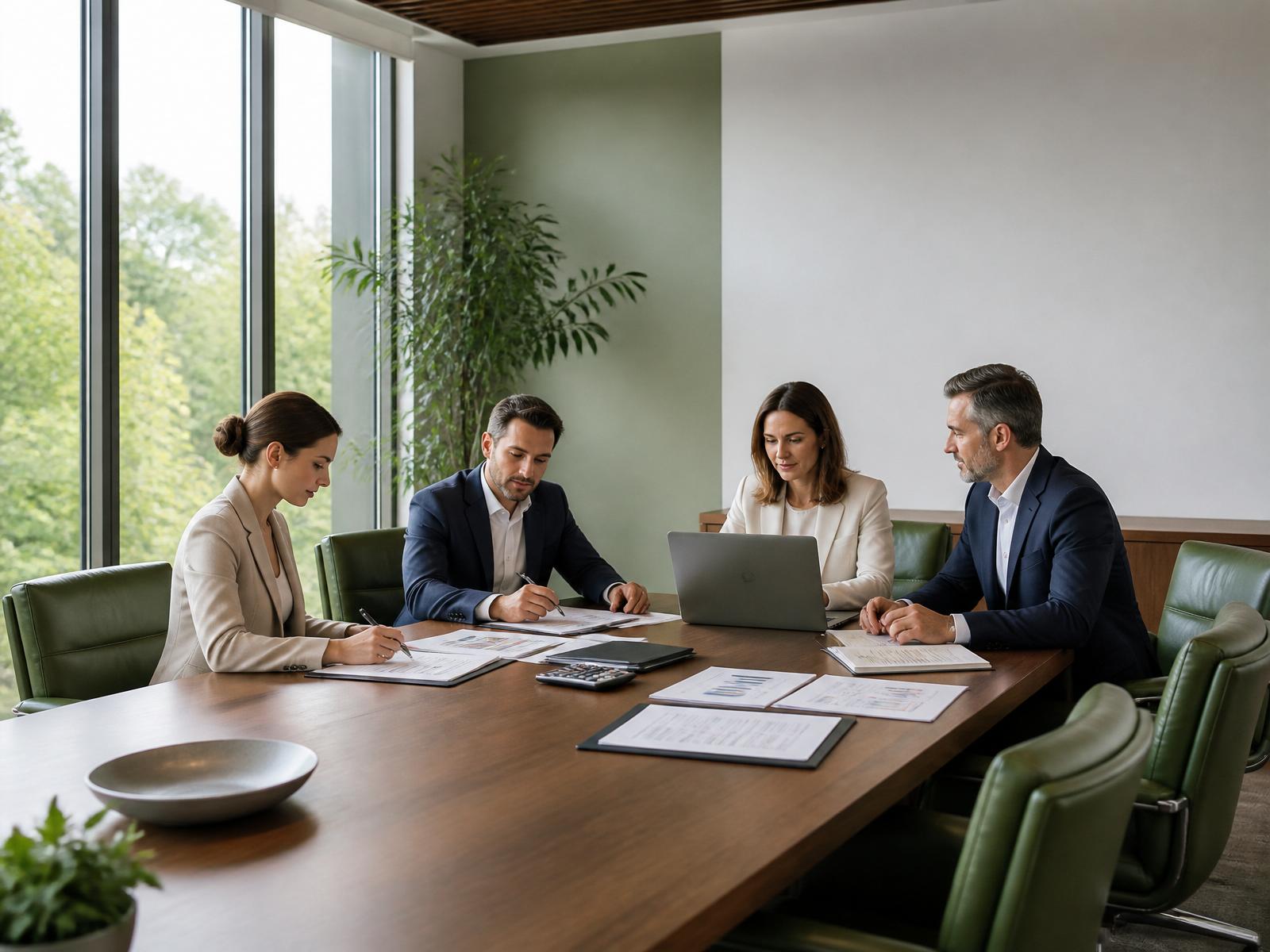 Chartered accountants reviewing financial statements in a boardroom